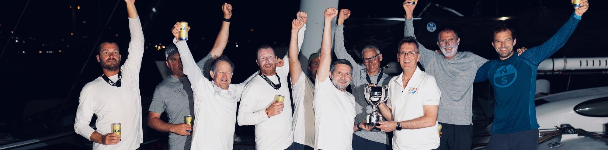 Jason Carroll’s MOD70 Argo (USA) has taken Multihull Line Honours in the 2024 Caribbean 600 in an elapsed time of 01 Day 08 Hrs 08 Mins and 40 Secs. Argo Crew: Jason Carroll,   Weston Barlow, Chad Corning, Pete Cumming, Sam Goodchild, Chris Maxted, Charlie Ogletree, Brian Thompson. © Arthur Daniel/RORC