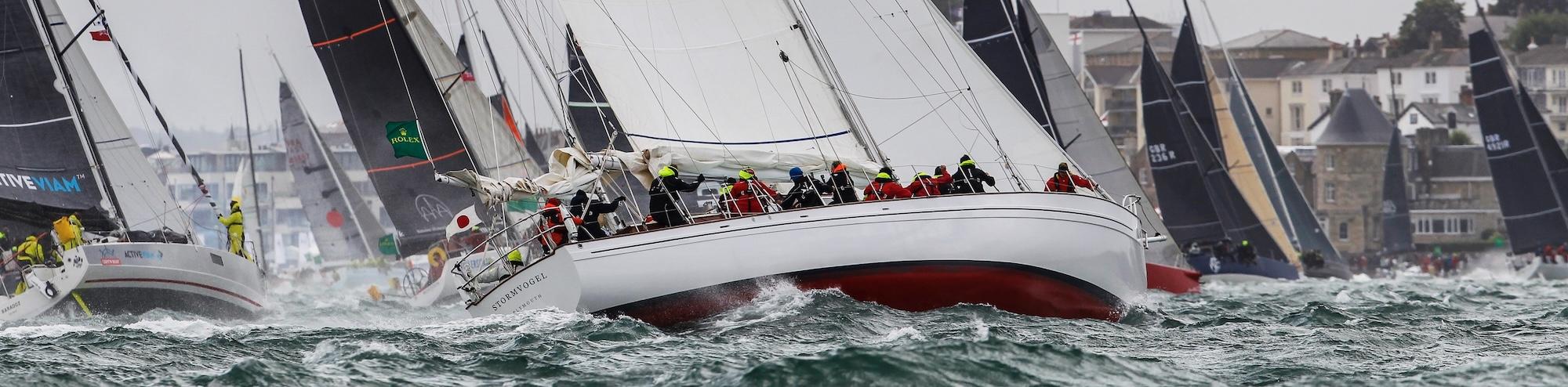 Ermanno Traverso's 74ft ketch Stormvogel at the start of the Rolex Fastnet Race © Paul Wyeth/pwpictures