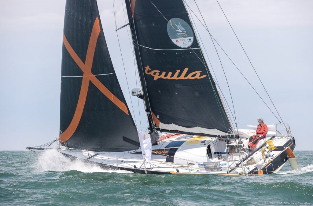 The 2014 Sam Manuard designed Tquila is expected to be racing with a team led by James McHugh and the British multiple world record Brian Thompson (above right in top photo) © Jean-Marie Liot #CICNormandyChannelRace